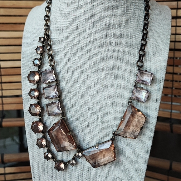 J. Crew Brand Statement Necklace Huge Warm Honey Faceted Beveled Glass Stones - Picture 15 of 15